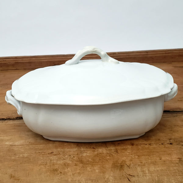 Antique White Ironstone Vegetable Tureen with Lid by Johnson Brothers