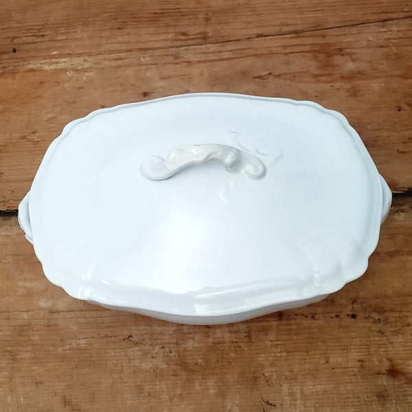 Antique White Ironstone Vegetable Tureen with Lid by Johnson Brothers