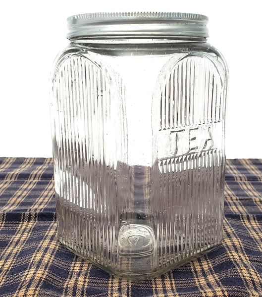 Antique Hoosier Style Napanee Mission Clear Glass TEA Jar with Lid