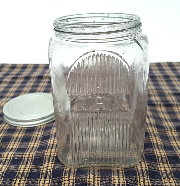 Antique Hoosier Style Napanee Mission Clear Glass TEA Jar with Lid