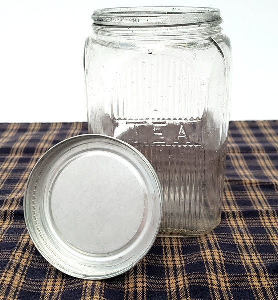 Antique Hoosier Style Napanee Mission Clear Glass TEA Jar with Lid