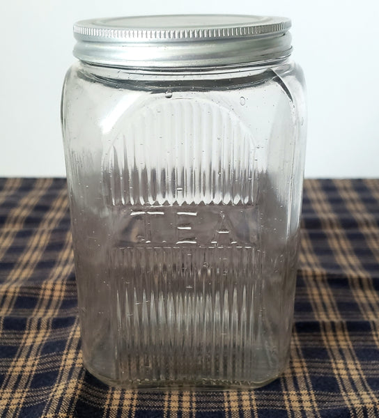 Antique Hoosier Style Napanee Mission Clear Glass TEA Jar with Lid