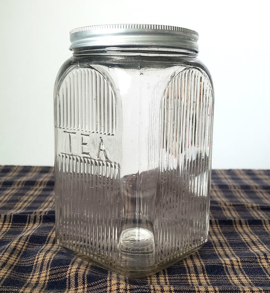 Antique Hoosier Style Napanee Mission Clear Glass TEA Jar with Lid