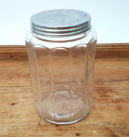 Vintage Hoosier Style Clear Glass Storage Jar 12-Panel Unmarked