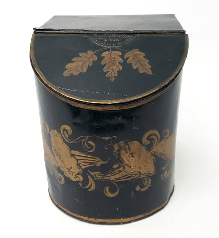 Antique Japanned Toleware Tin Canister J Hall Rohrman & Son Philadelphia PA