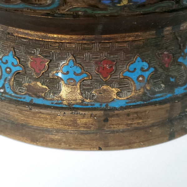 Large 19" Stately Japanese Champlevé Vase Enamel over Brass