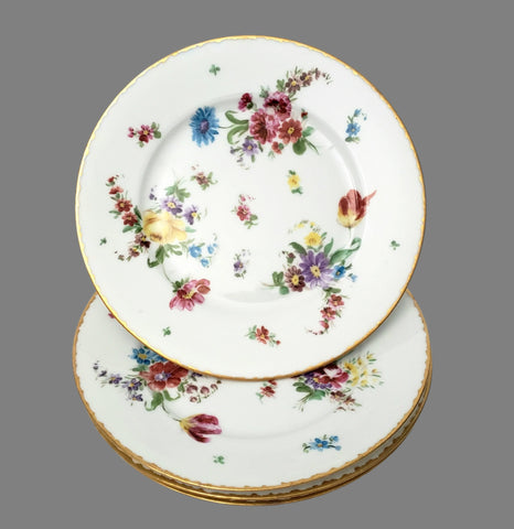 Antique Hand-Painted Luncheon Plates Floral Set of 4 by Hutschenreuther Selb Bavaria