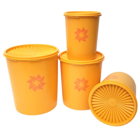 Vintage Tangerine Orange Tupperware Nesting Canister Set of 4 with Sunburst Lids