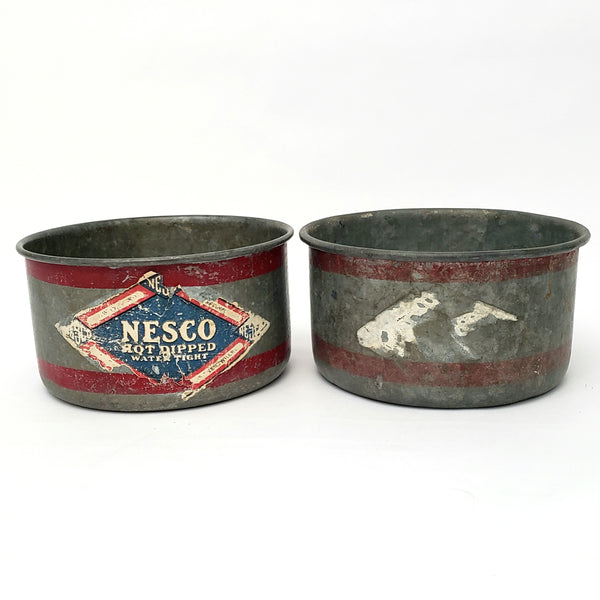 Pair of Antique Dry Measure 2 Quart Galvanized Metal Red Bands NESCO