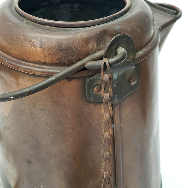 Antique Extra Large Copper Cowboy Coffee Pot 2 Gal. Original Chain Wooden Bail Handle