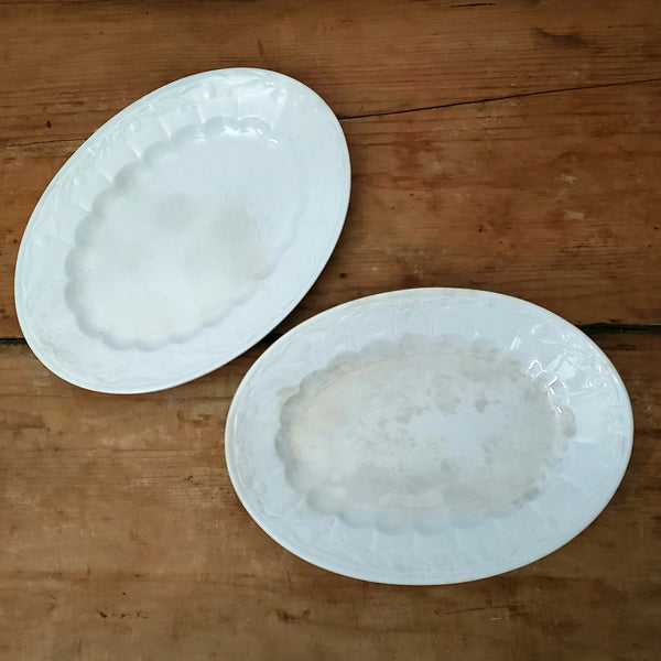 Pair Old White Ironstone Oval Platters 12 1/2" Crazing Turner & Tomkinson England