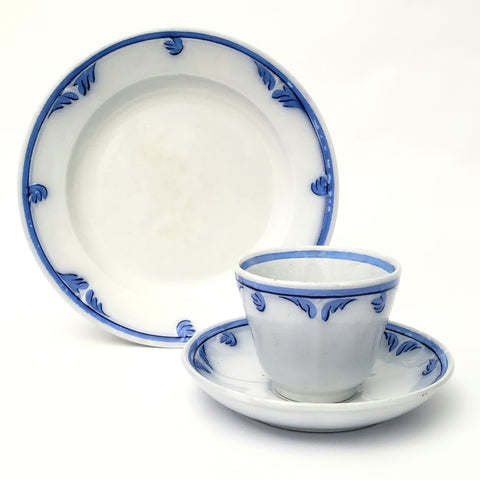 Antique Blue & White Ironstone Tulip 3 Piece Cup, Saucer, Plate Elsmore & Forster England