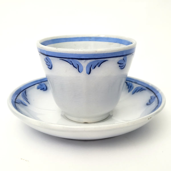 Antique Blue & White Ironstone Tulip 3 Piece Cup, Saucer, Plate Elsmore & Forster England