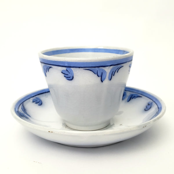 Antique Blue & White Ironstone Tulip 3 Piece Cup, Saucer, Plate Elsmore & Forster England