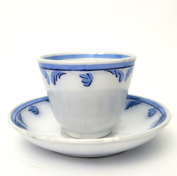 Antique Blue & White Ironstone Tulip 3 Piece Cup, Saucer, Plate Elsmore & Forster England