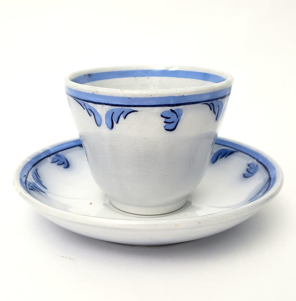 Antique Blue & White Ironstone Tulip 3 Piece Cup, Saucer, Plate Elsmore & Forster England