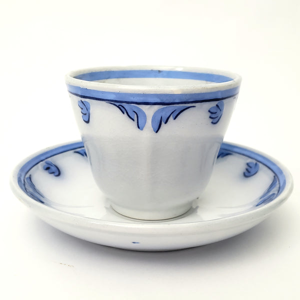 Antique Blue & White Ironstone Tulip 3 Piece Cup, Saucer, Plate Elsmore & Forster England