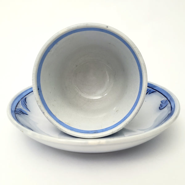 Antique Blue & White Ironstone Tulip 3 Piece Cup, Saucer, Plate Elsmore & Forster England