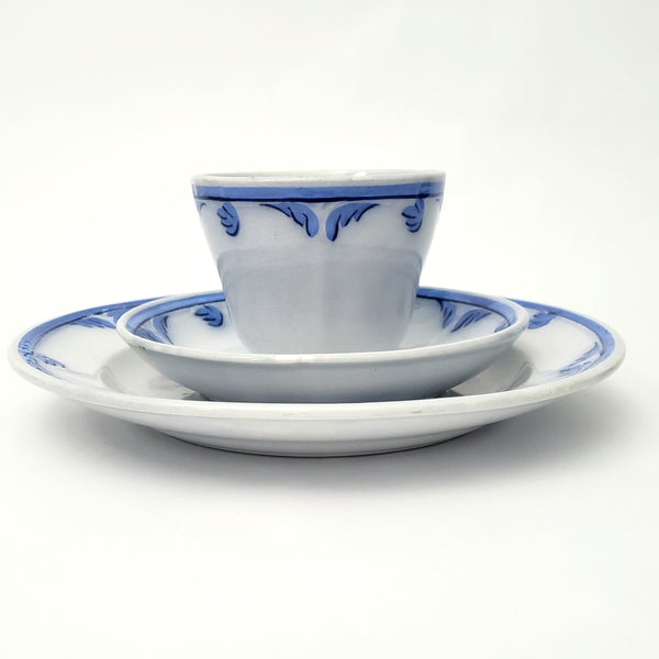 Antique Blue & White Ironstone Tulip 3 Piece Cup, Saucer, Plate Elsmore & Forster England