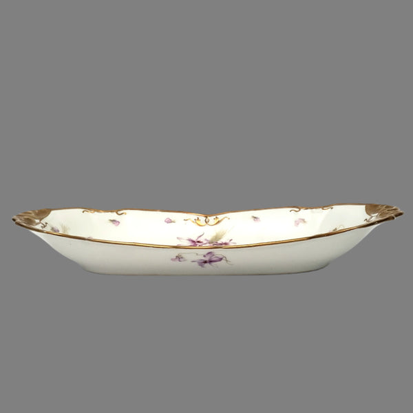 Antique Porcelain Serving Dish Purple Floral Violets Gold Gilt Limoges, France