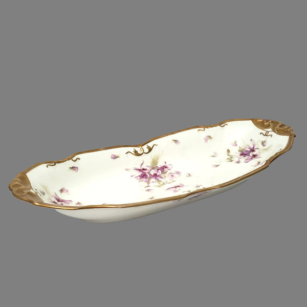 Antique Porcelain Serving Dish Purple Floral Violets Gold Gilt Limoges, France