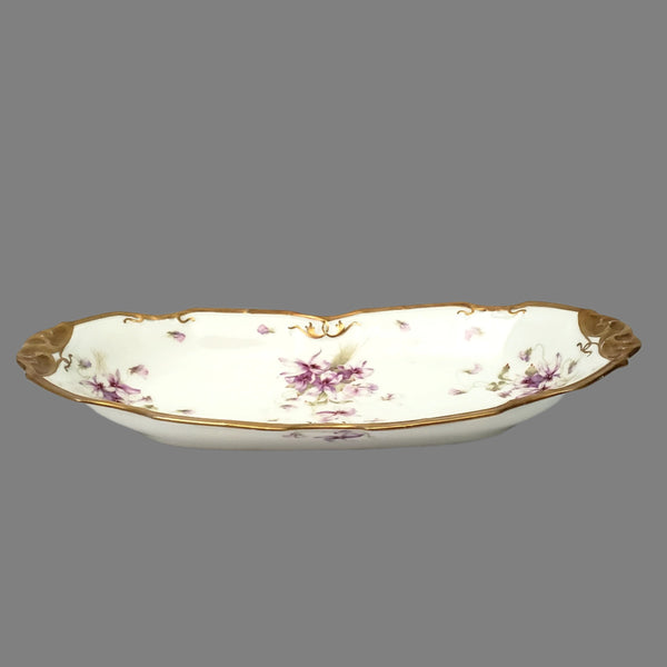 Antique Porcelain Serving Dish Purple Floral Violets Gold Gilt Limoges, France