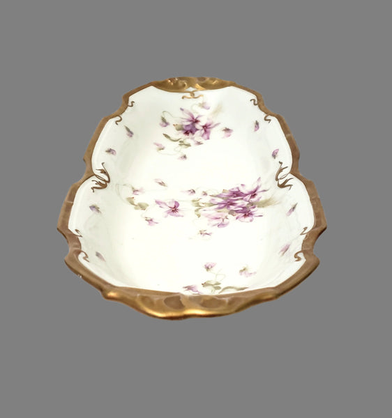 Antique Porcelain Serving Dish Purple Floral Violets Gold Gilt Limoges, France