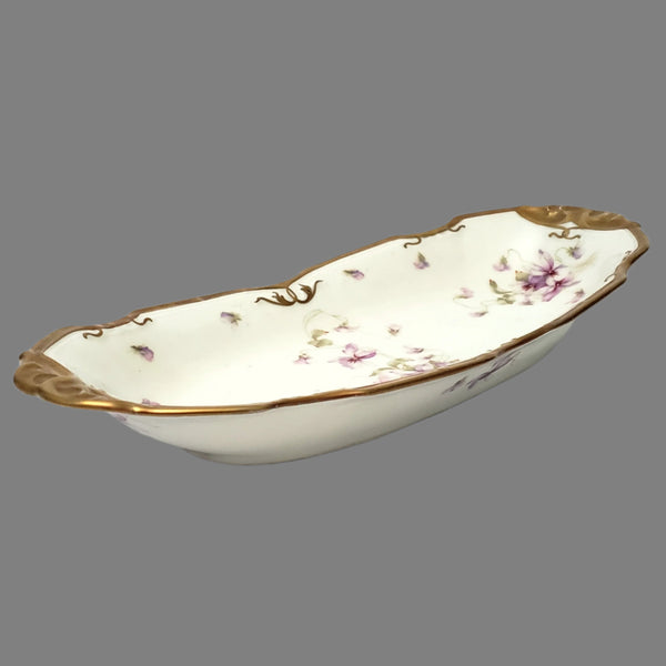 Antique Porcelain Serving Dish Purple Floral Violets Gold Gilt Limoges, France