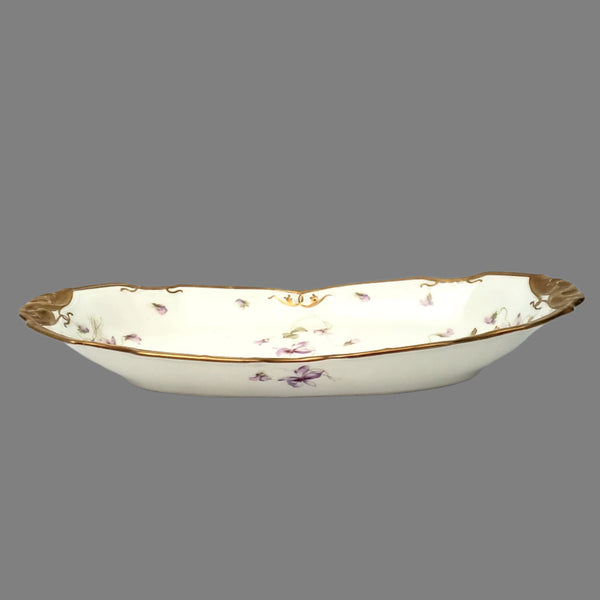 Antique Porcelain Serving Dish Purple Floral Violets Gold Gilt Limoges, France