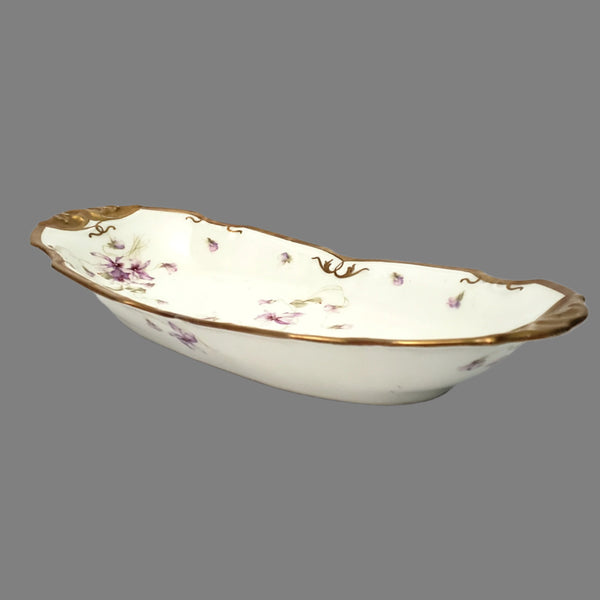 Antique Porcelain Serving Dish Purple Floral Violets Gold Gilt Limoges, France