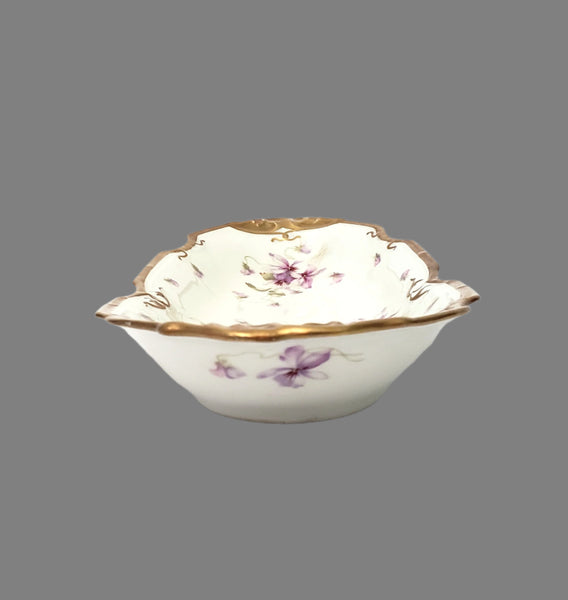 Antique Porcelain Serving Dish Purple Floral Violets Gold Gilt Limoges, France