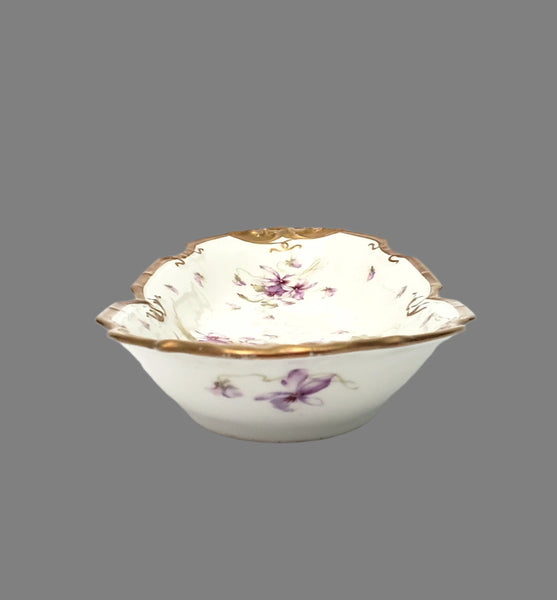 Antique Porcelain Serving Dish Purple Floral Violets Gold Gilt Limoges, France