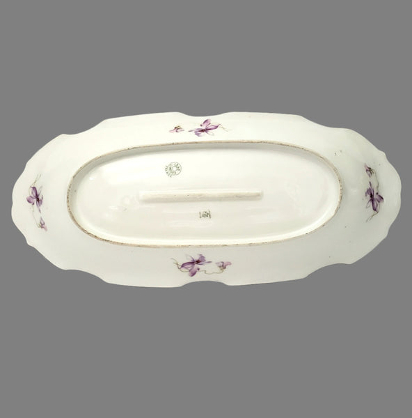 Antique Porcelain Serving Dish Purple Floral Violets Gold Gilt Limoges, France