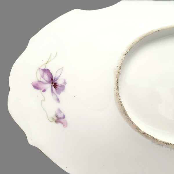 Antique Porcelain Serving Dish Purple Floral Violets Gold Gilt Limoges, France