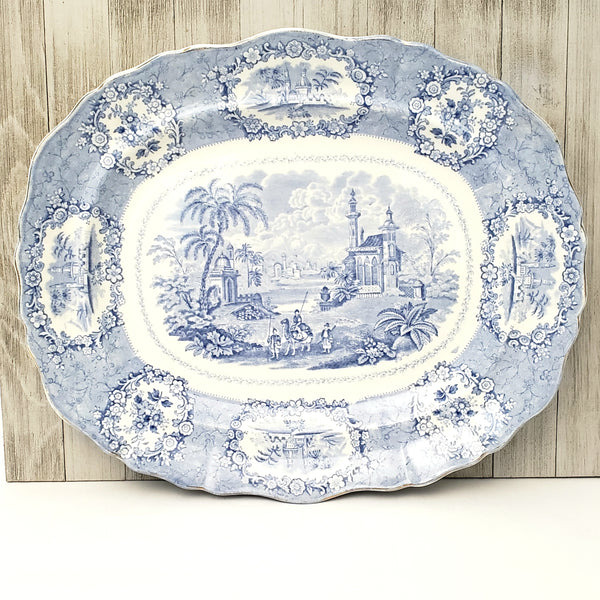 Antique Blue Transferware 16" Oval Platter Oriental by Ridgways Staffordshire England