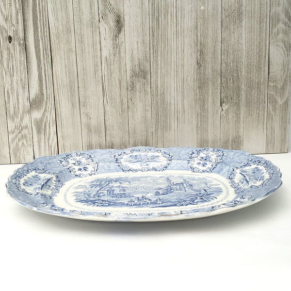 Antique Blue Transferware 16" Oval Platter Oriental by Ridgways Staffordshire England