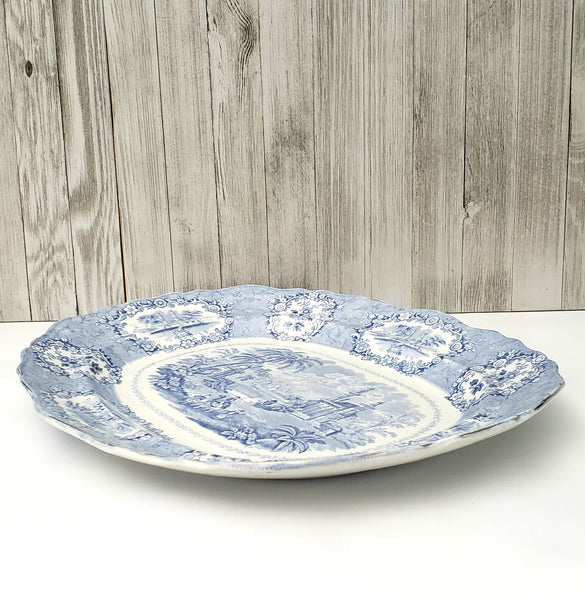 Antique Blue Transferware 16" Oval Platter Oriental by Ridgways Staffordshire England