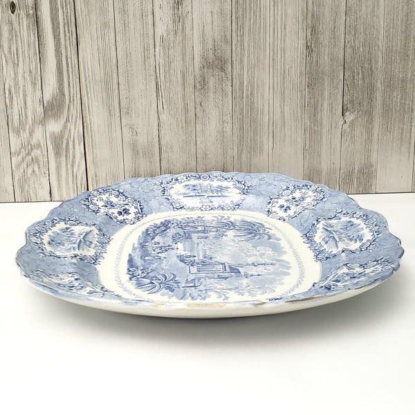 Antique Blue Transferware 16" Oval Platter Oriental by Ridgways Staffordshire England