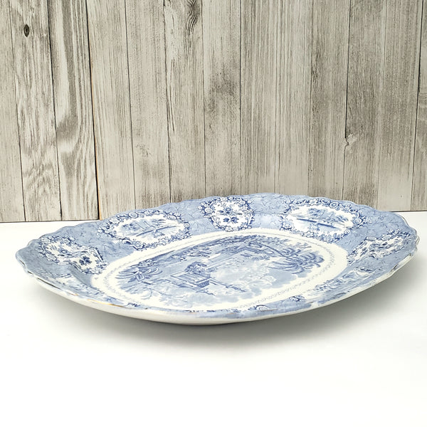 Antique Blue Transferware 16" Oval Platter Oriental by Ridgways Staffordshire England