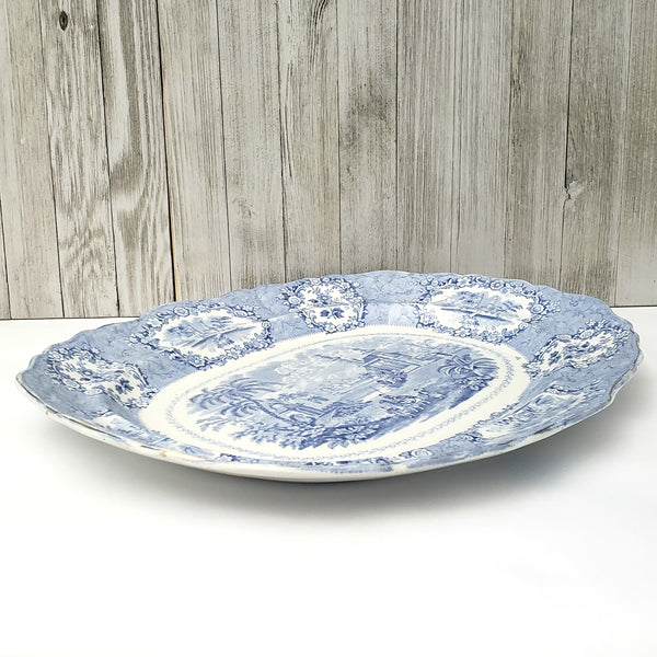 Antique Blue Transferware 16" Oval Platter Oriental by Ridgways Staffordshire England