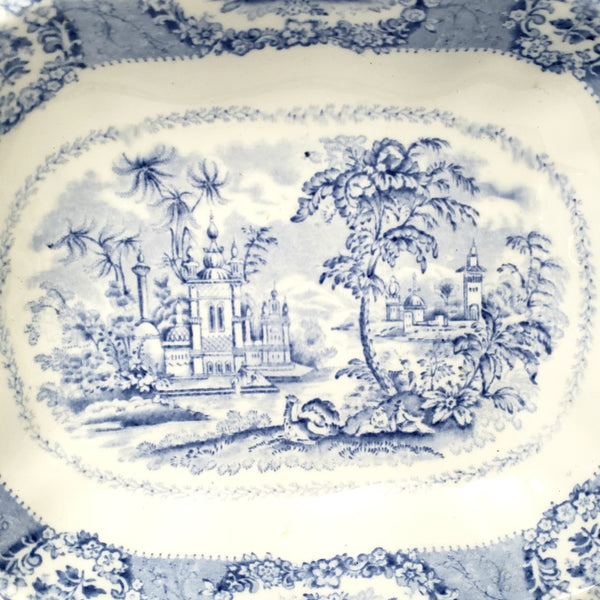 Antique Oval Blue Transfer Ware Covered Serving Bowl "Oriental" by Ridgway England