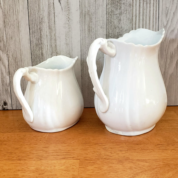 Antique White Ironstone Milk Pitchers Graduated Set of 2 by Johnson Brothers England