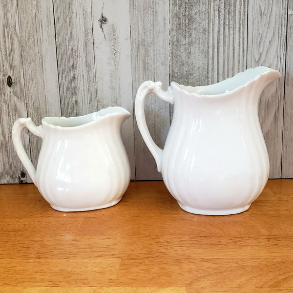 Antique White Ironstone Milk Pitchers Graduated Set of 2 by Johnson Brothers England