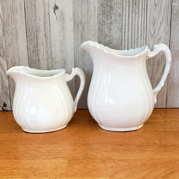 Antique White Ironstone Milk Pitchers Graduated Set of 2 by Johnson Brothers England