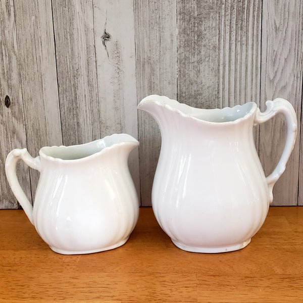 Antique White Ironstone Milk Pitchers Graduated Set of 2 by Johnson Brothers England