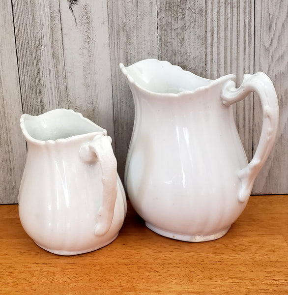 Antique White Ironstone Milk Pitchers Graduated Set of 2 by Johnson Brothers England