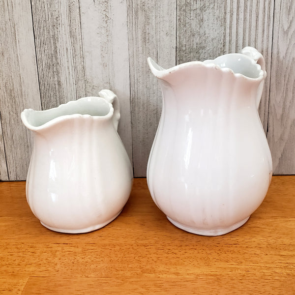 Antique White Ironstone Milk Pitchers Graduated Set of 2 by Johnson Brothers England