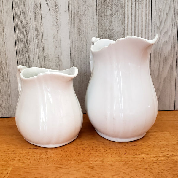 Antique White Ironstone Milk Pitchers Graduated Set of 2 by Johnson Brothers England