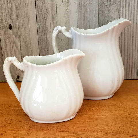 Antique White Ironstone Milk Pitchers Graduated Set of 2 by Johnson Brothers England