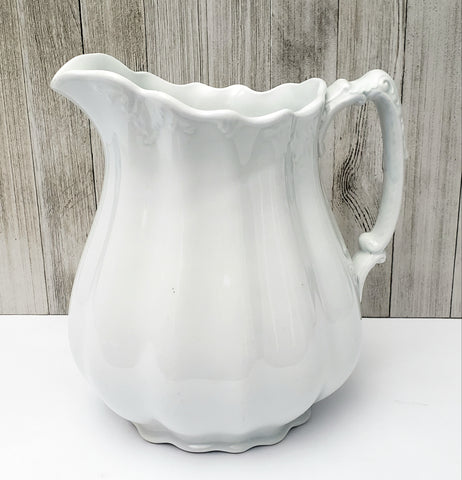 Antique White Ironstone Pitcher 9"  Ribbed 3 Quarts by Johnson Brothers England